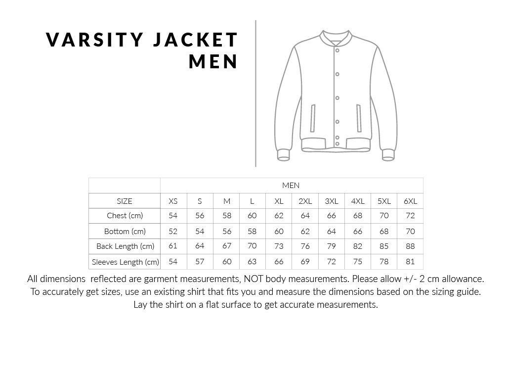 Custom Letterman Jacket sizing info,Varsity Jacket sizes, Sizing